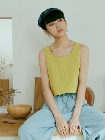 純棉方領短版背心上衣