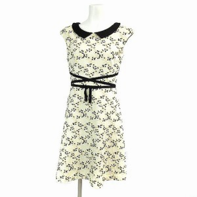 中古 トッカ Tocca ワンピース フレア ひざ丈 花 刺繍 リボン 半袖 フレンチスリーブ アイボリー系 0 レディース 通販 Lineポイント最大1 0 Get Lineショッピング