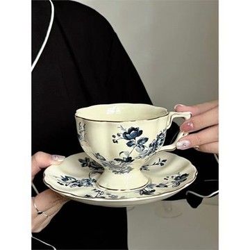 天青色等煙雨 復古浪漫下午茶杯咖啡杯碟套裝中古陶瓷杯