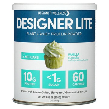 Designer Wellness, Designer Lite，植物 + 乳清蛋白質粉，香草紙杯蛋糕味，9.03 盎司（256 克）