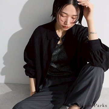 【Green Parks 】直條蕾絲剪裁短版襯衫