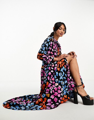 Y.A.S maxi shirt dress in oversized floral print-Multi