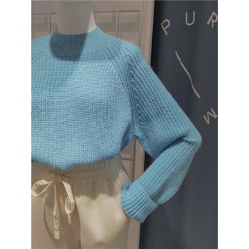 日系慵懶風高級感超好看藍色毛衣女秋冬別致寬松休閑百搭針織衫