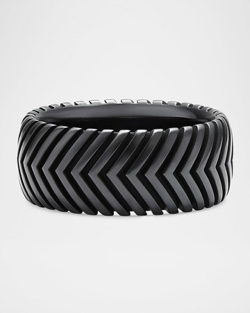 Men's Chevron Band Ring in Black Titanium, 10mm