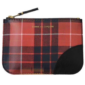 COMME des GARCONS 川久保玲西班牙製字母LOGO蘇格蘭格圖騰拉鍊零錢包(紅格/黃格)
