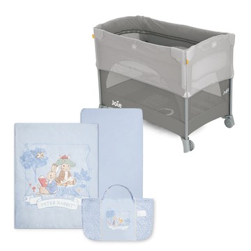 奇哥 - Joie kubbie sleep 嬰兒床+悅讀比得兔床邊床三件式床組/床寢組(被子、床包、提袋)-藍色