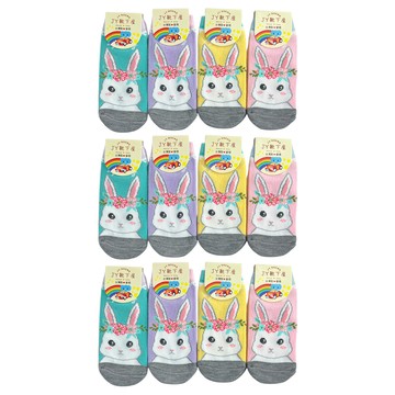 JY SOCKS 靴下屋 兒童款 直版襪 適用3~6歲 12雙  花圈兔  15~18cm
