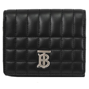 BURBERRY LOLA 格紋車線小羊皮釦式三折零錢短夾(黑/銀)