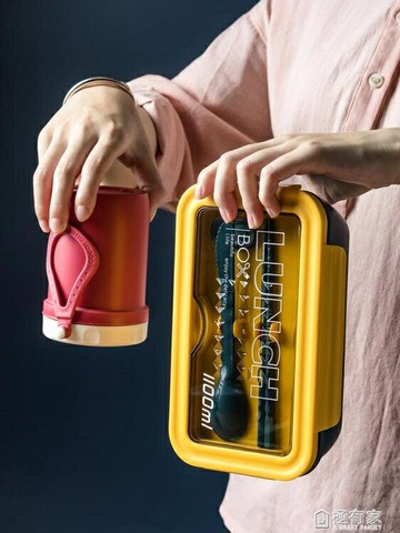 便攜分隔飯盒帶餐具上班族可微波爐加熱分格大容量學生單層便當盒 99購物節