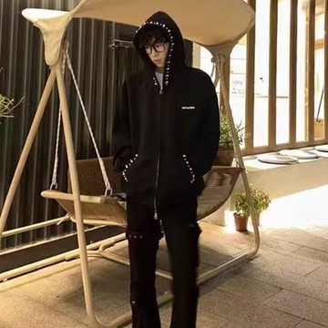 秋冬季美式潮牌連帽休閒運動大學T男 簡約百搭外套男