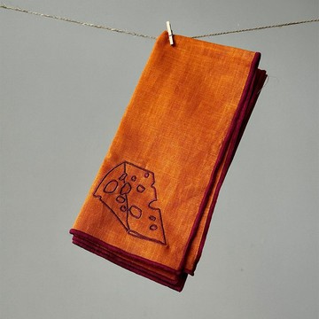 【英國 MÆGEN】刺繡棉麻餐巾組-橘 (乳酪) /2入裝