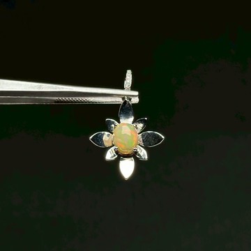 蛋白石花朵項鍊 | 歐珀 天然蛋白石 紅游彩 天然晶礦項鍊 925純銀 S25AP17-10