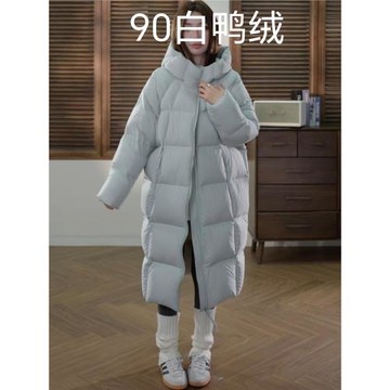 張貝貝超輕無膽90白鴨絨泡芙羽絨服女冬連帽中長款加厚服保暖外套