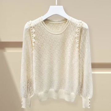 花邊圓領氣質減齡羊毛針織衫蕾絲
