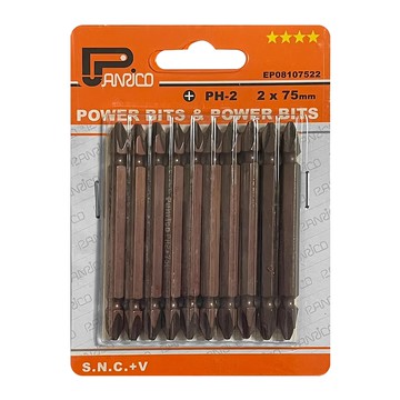 Panrico 百利世 黑金鋼雙頭短溝起子頭 十字 75 x 2mm 10支  1組