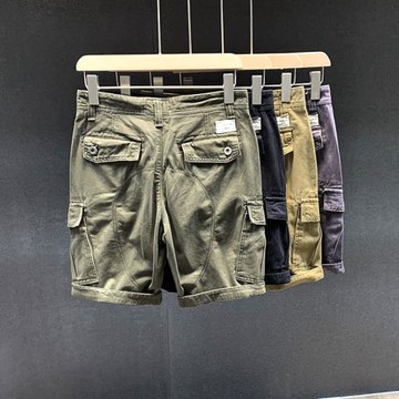 重磅美式復古工裝短褲夏季男士純棉多袋褲寬松休閑五分半褲大碼褲