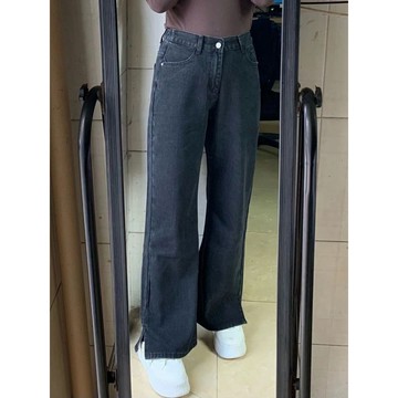 【🍇精選】特大碼150公斤可穿 大碼牛仔褲 胖mm高腰開叉闊腿牛仔褲女 鬆緊腰 寬鬆顯瘦 直筒長褲 加絨 高腰 女裝