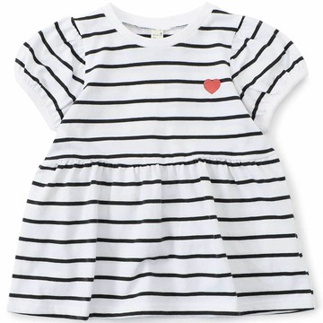 日本 apres les cours - 分層傘狀少女印花短袖上衣-愛心條紋-黑x白