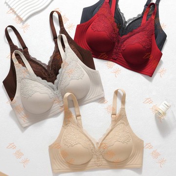 【臺灣出貨👙】本命年紅色內衣女小胸聚攏顯大結婚新娘無痕上託新款蕾絲文胸【伊娜美】
