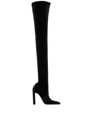 Saint Laurent - Drew 105mm pointed-toe boots - women - Velvet/Fabric/Leather - 41.5 - Black