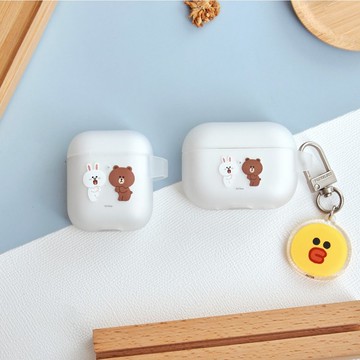 LINE FRIENDS經典-熊大與兔兔強悍防摔AirPods保護套(附吊飾)