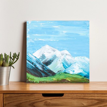 抽象原山小畫，藍、綠、白顏色