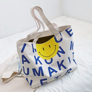 Roji 邊緣微笑帆布環保包  藍色  FREE