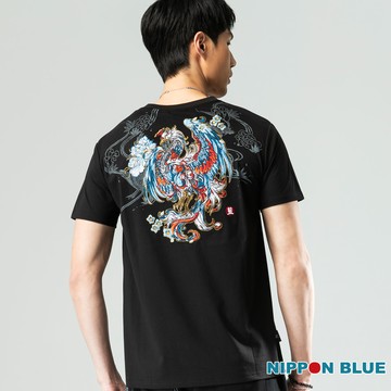 【9折】金標百福七彩鳳短TEE(黑) -  BLUE WAY 日本藍