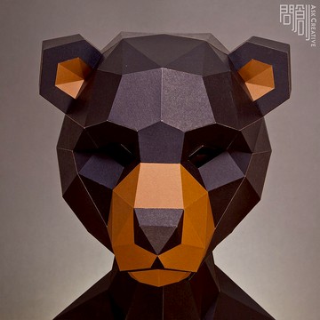 DIY手作3D紙模型 禮物 擺飾 面具系列-黑熊面具