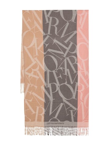 Emporio Armani - logo-print frayed scarf - women - Polyester - One Size - Grey