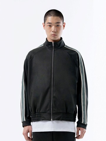 Ring Tape Raglan Sleeve Zip-Up Track Jacket Khaki