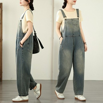 【巴黎精品】現貨+預購 高腰女牛仔褲子牛仔寬褲長褲直筒褲休閒褲大碼落地褲休閒女裝-通勤薄款吊帶褲a1jp7