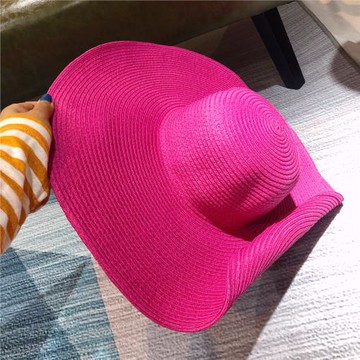 玫紅色凹造型大沿女百搭春夏草帽
