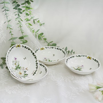 Royal Essex 木蘭骨瓷圓形淺碗 13cm 4入組  4個  印花 白色 + 綠色