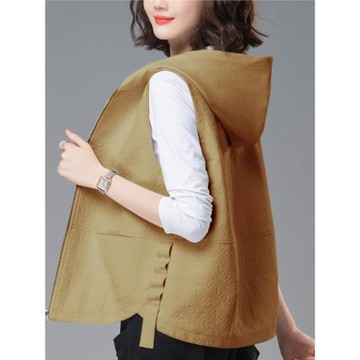 馬甲女2024年新款春季短款中年媽媽時尚休閑連帽外穿純棉背心馬夾