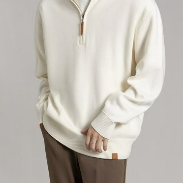 輕熟風半拉鏈針織長袖polo衫毛衣男秋冬季新款翻領百搭上衣男鑫弘-衣錦男裝