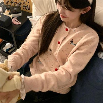 【巴黎精品】現貨+預購法式針織外套寬鬆上衣針織衫毛衣大碼百搭休閒女裝-韓系公主風小狗刺繡女外套a1lg17