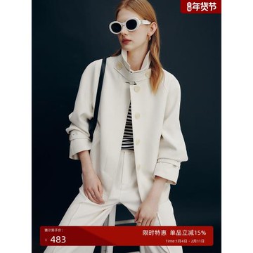 法曼萱高級感白色短款風衣外套女2026春季新款小個子收腰立領上衣