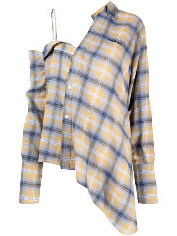 Ground Zero - asymmetric plaid long-sleeve shirt - women - Cotton - M - Yellow