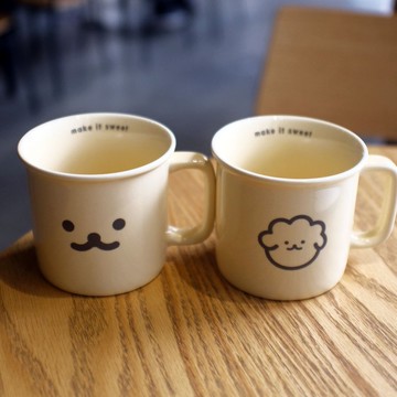 【24H出貨】小狗奶黃色馬克杯一對附送小袋 聖誕情人禮物