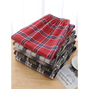 純棉睡褲男春秋冬格子長褲寬松大碼休閑情侶磨毛暖氣房女家居褲子