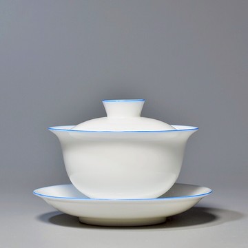 高白玉瓷蓋碗茶杯陶瓷三才碗純白瓷陶瓷敬茶碗泡茶器功夫茶具配件