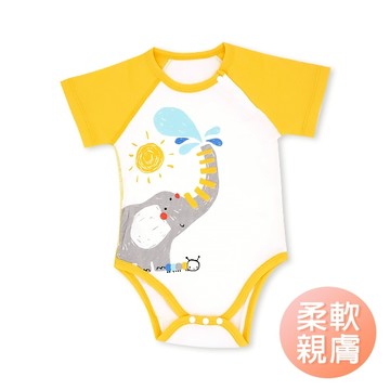 Muslintree包屁衣 大象戲水 連身衣 新生兒無骨縫制包屁衣 寶寶包屁衣 嬰兒短袖 寶寶短袖 和尚服 -雪倫小舖