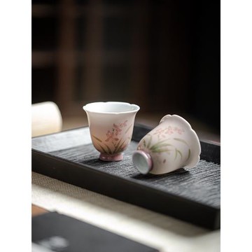 棠頌丨中式手工蘭花手繪主人杯陶瓷花口茶杯聚香聞香杯家用品茗杯