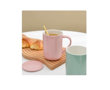 陶瓷500ml 馬克杯子帶蓋帶辦公室男女粉紅色+淺藍色 x 2個杯