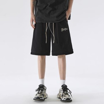 黑色運動短褲男夏季薄款寬松五分休閑褲青少年美式籃球褲男款中褲