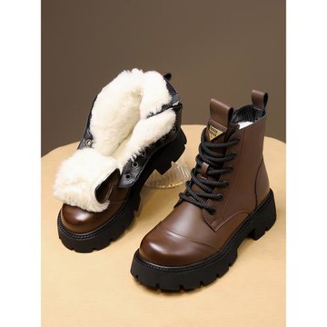 皮毛一體雪地靴羊毛馬丁靴女冬加絨加厚底防寒保暖棉鞋羊羔絨棉靴