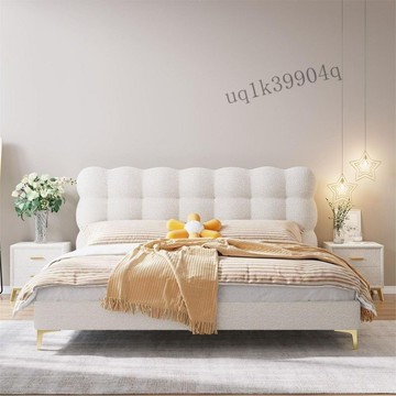 【結實耐用 免稅】法式奶油風泡芙床輕奢羊羔絨泡泡床現代簡約網紅主臥軟包臥室床 AX9W