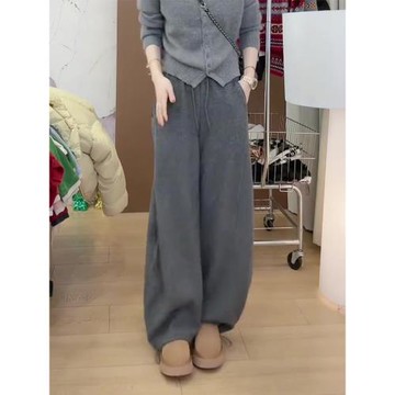 (免運)灰色休閑運動褲女款2026春季新款抽繩衛褲時尚洋氣彎刀闊腿香蕉褲