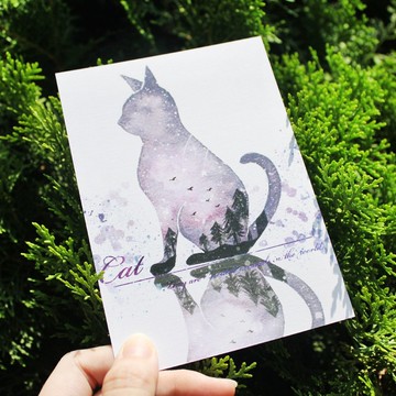 星空貓明信片　閃紫